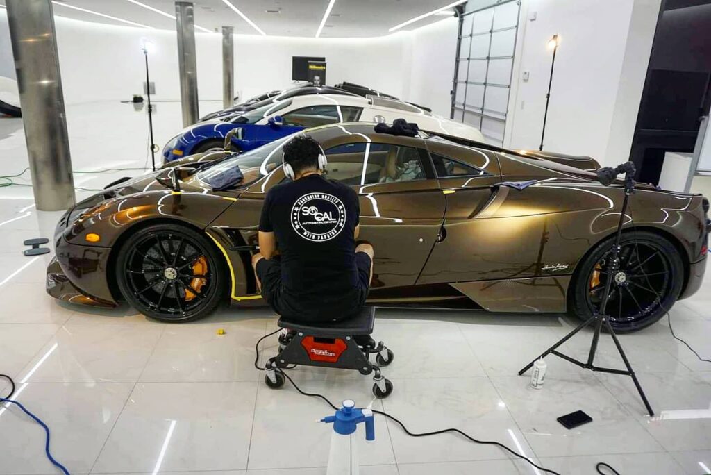 Hypercars lined up mid-detail at SoCal Auto Detail Center