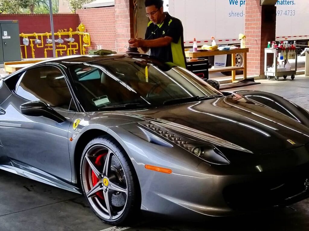 Ferrari 458 being detailed at the Hazard Center shop